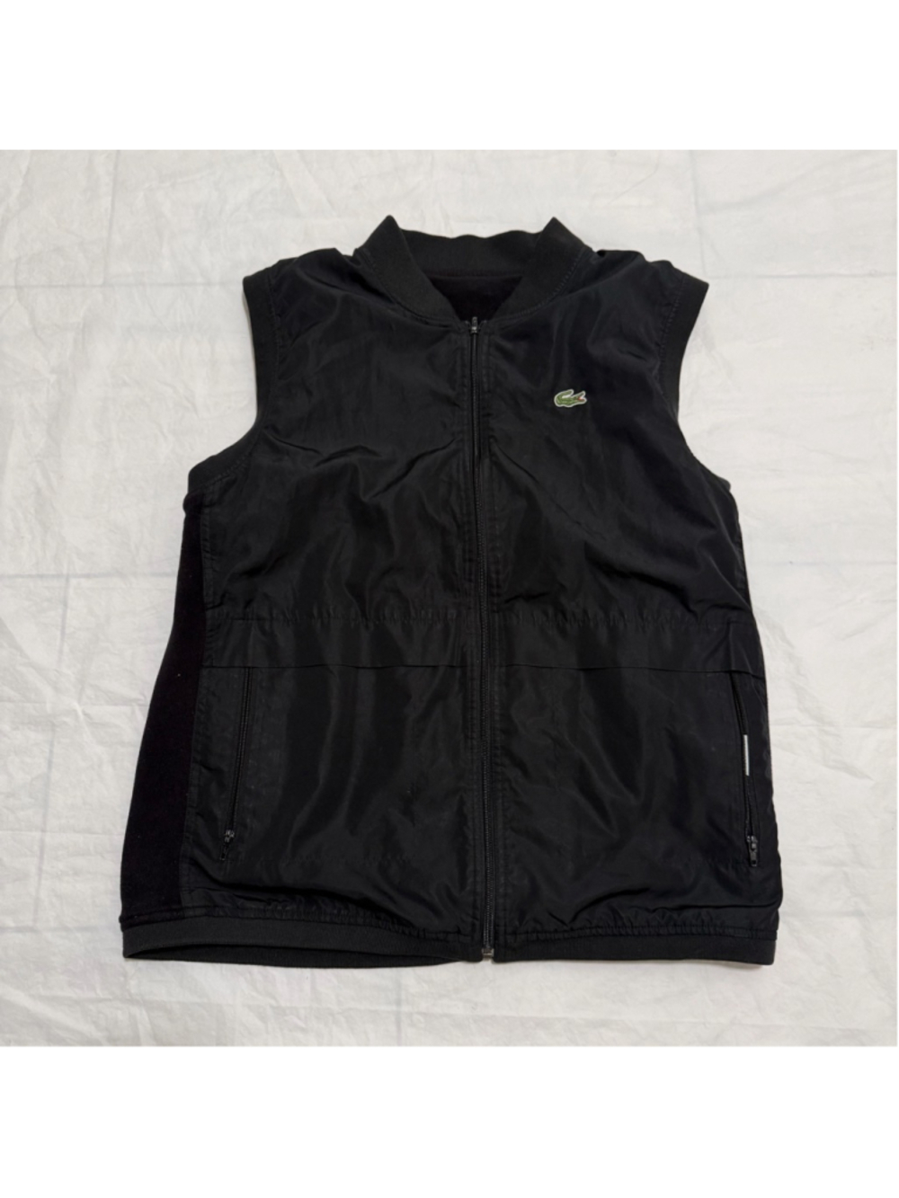 Lacoste Men’s Reversible Black Full-Zip Nylon and Fleece Vest Size Large 54/5